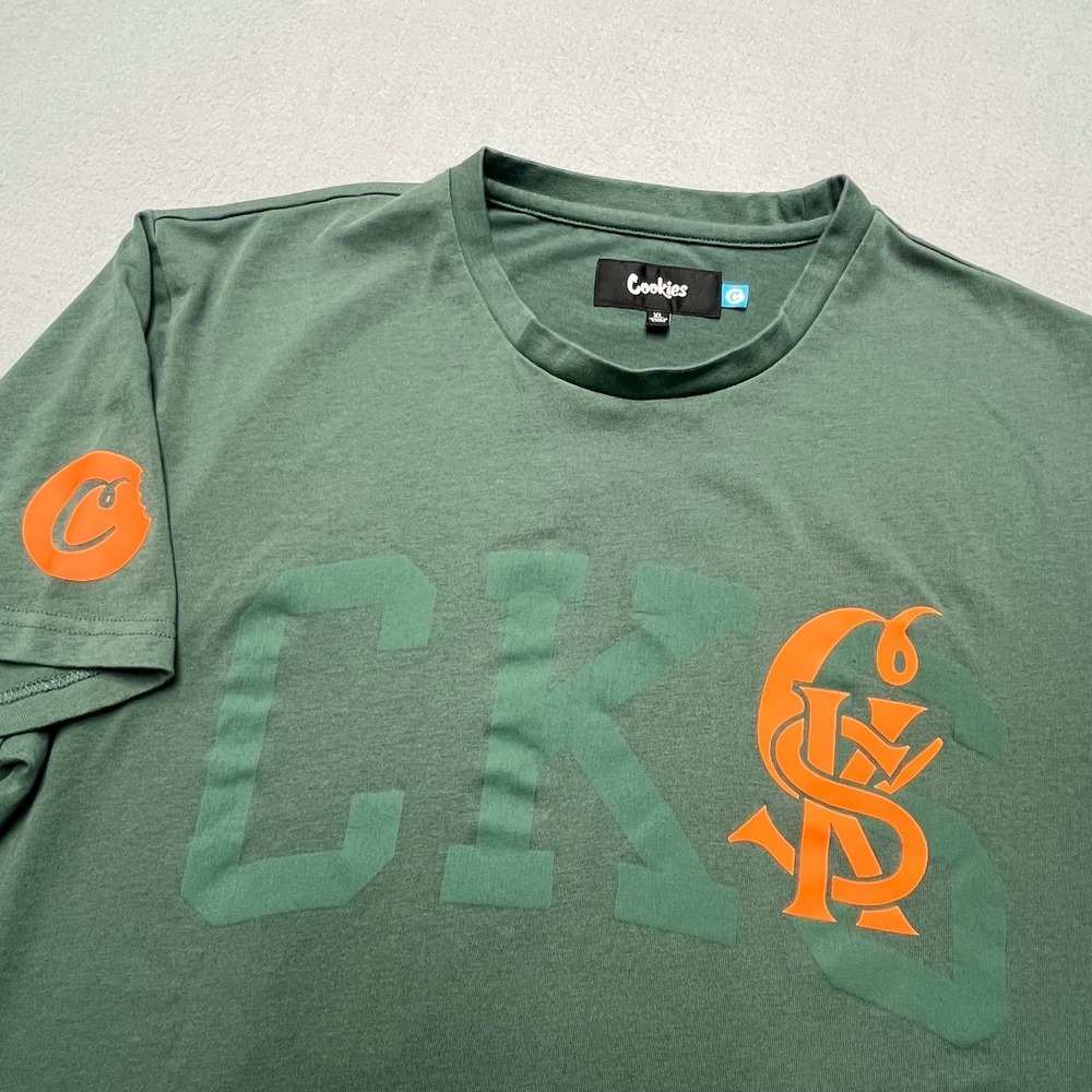 Cookies SF Mens XL T-Shirt Green Orange CKS‎ Graphic Script Logo Streetwear Tee